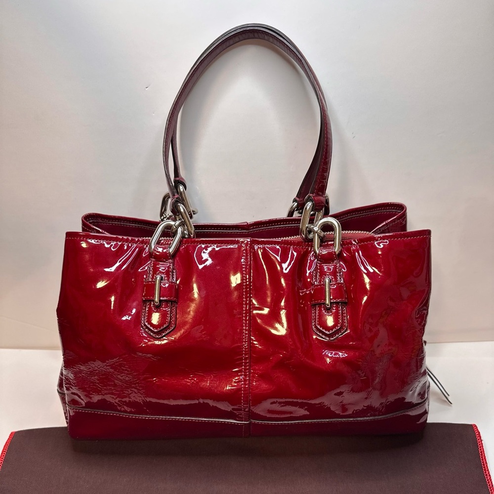✅ Sold ✅ Y2K Coach Chelsea Jayden Burgundy Patent Leather Tote Handbag Satchel - Picture 6 of 16